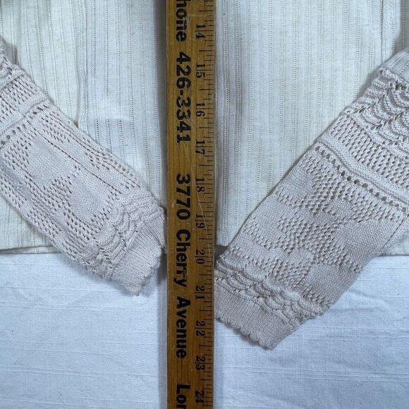Free People Beige Linen Blend Long Sleeve Colette Knit Pullover Sweater Small - Picture 8 of 8